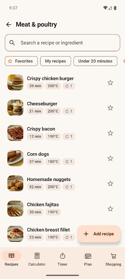 Recipe list in the meat and poultry category