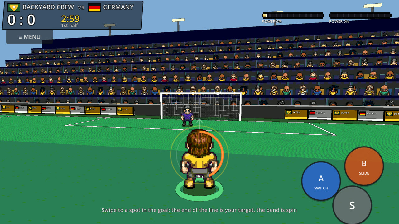 Aiming a shot from behind the player, close to goal